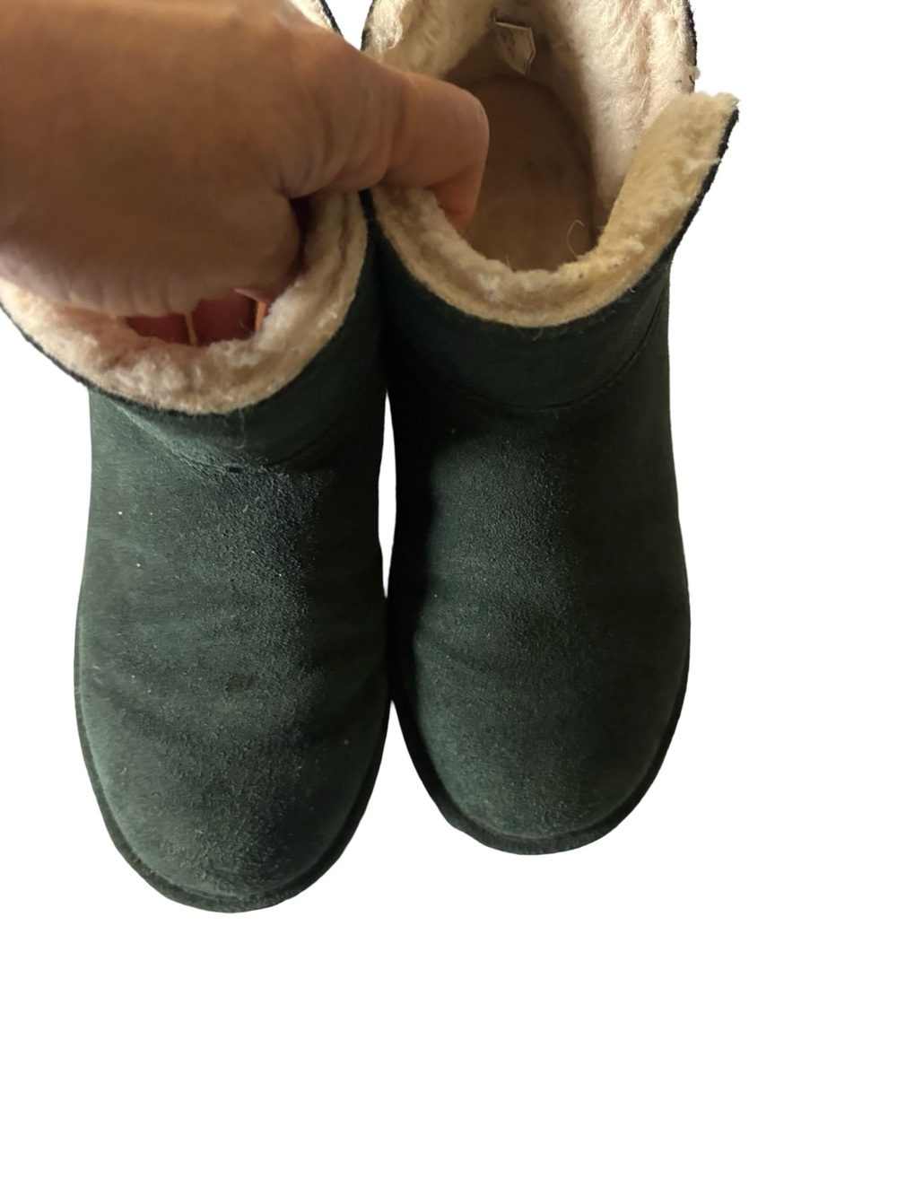 BearPaw Women's Dark Green Suede Shearling-Lined Ankle Booties